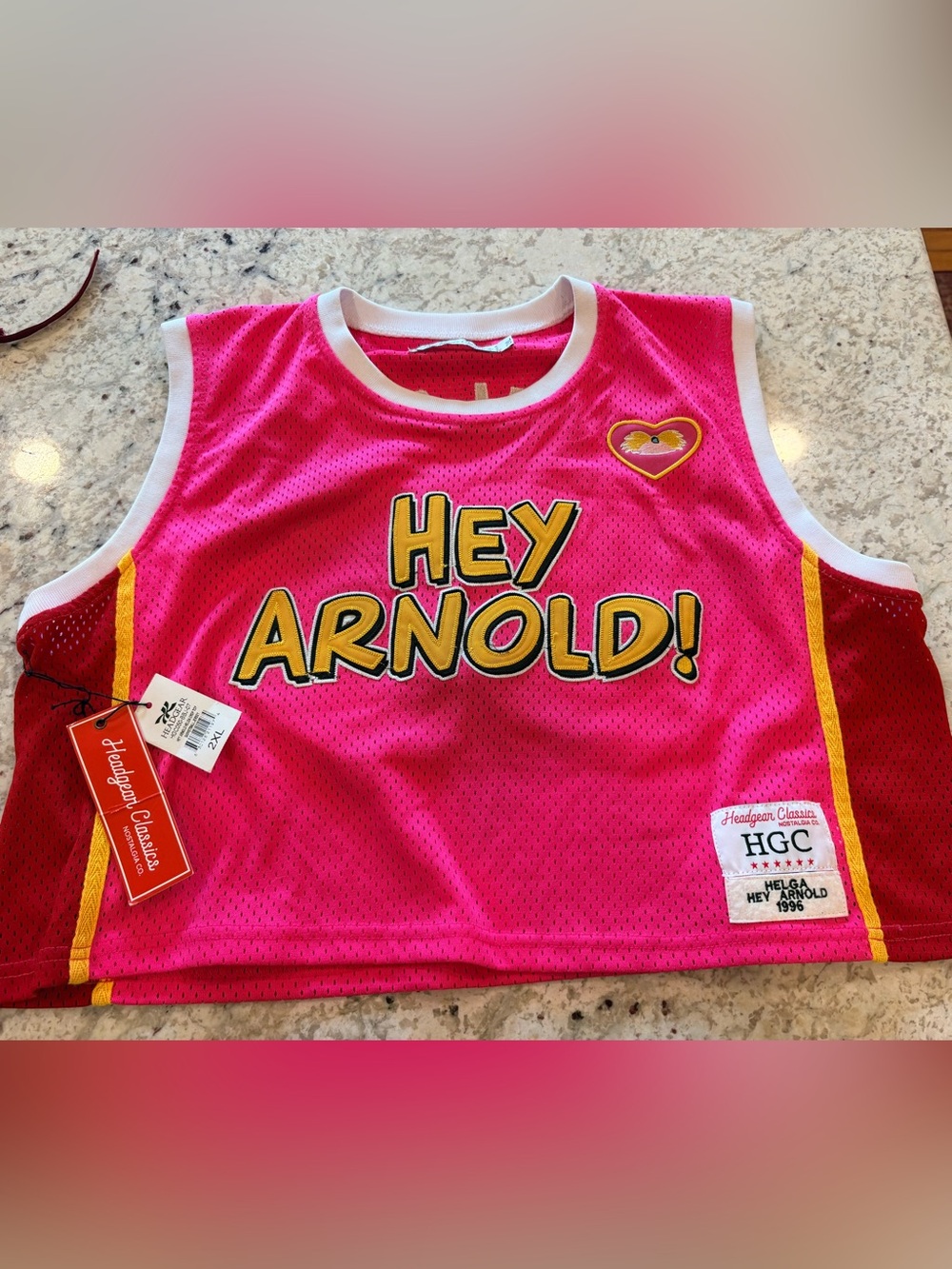 Headgear Nostalgia Hey Arnold! Bright Pink Sleeveless Jersey Top with Yellow Tri